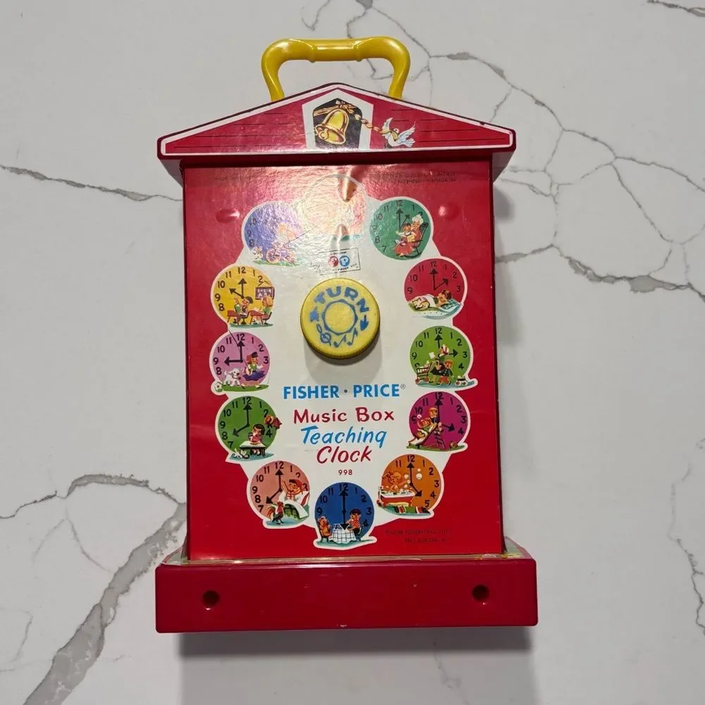 Vintage Fisher-Price Little Red School House Music Box Teaching Clock 2005 WORKS